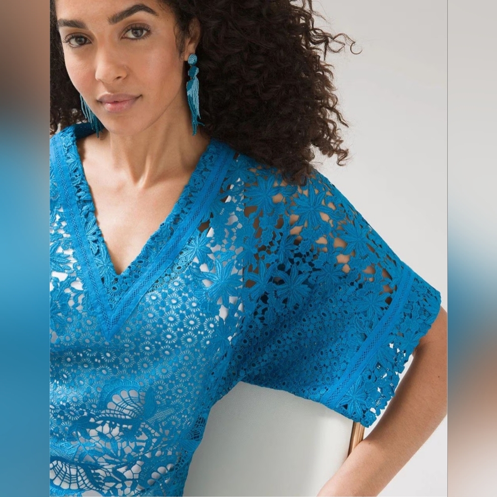 White House Black Market Teal Lace V-Neck Kimono Size Small